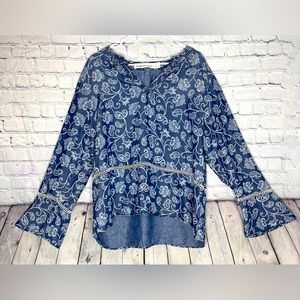 Madeline & Monroe Denim floral boho blouse blue Top size XXL (20)